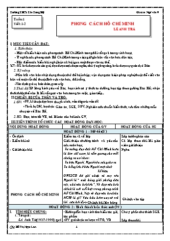 Giáo án môn Ngữ văn 9 - Tuần 1 đến 8 - Năm học 2023-2024 - Hồ Thị Ngọc Lan