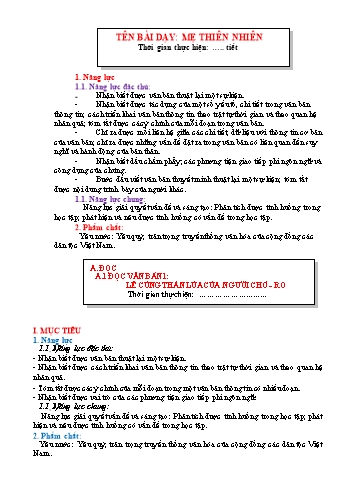Giáo án Ngữ văn 6 Sách Chân trời sáng tạo - Bài 10: Mẹ thiên nhiên