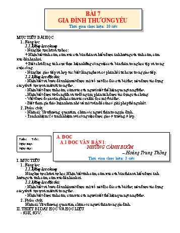 Giáo án Ngữ văn 6 Sách Chân trời sáng tạo - Bài 7: Gia đình thương yêu ( 10 tiết)