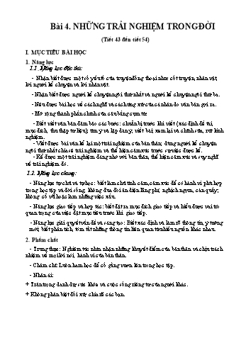 Giáo án Ngữ văn 6 Sách Chân trời sáng tạo - Tiết 43 đến 54. Bài 4: Những trải nghiệm trong đời