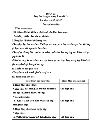 Kế hoạch bài dạy Âm nhạc & Hoạt động trải nghiệm Lớp 1, 2, 4, 5 - Tuần 33 - Năm học 2022-2023 - Lê Thị Kim Chung