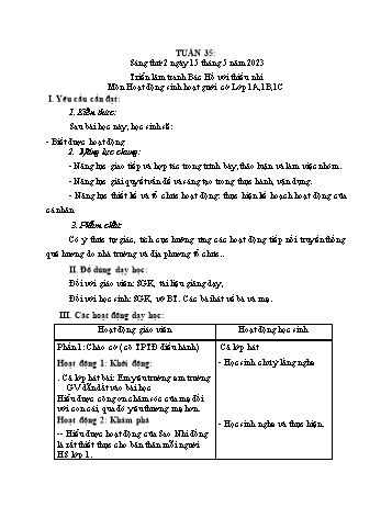 Kế hoạch bài dạy Âm nhạc & Hoạt động trải nghiệm Lớp 1, 2, 4, 5 - Tuần 35 - Năm học 2022-2023 - Lê Thị Kim Chung
