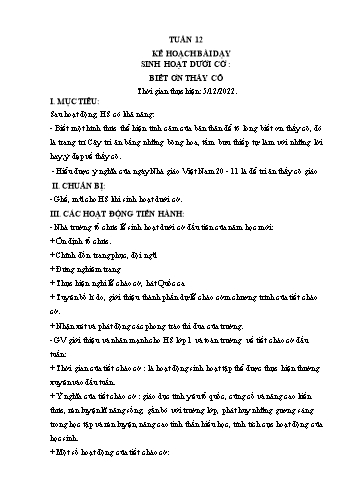 Kế hoạch bài dạy Âm nhạc & Hoạt động trải nghiệm Lớp 1, 2, 4, 5 - Tuần 13 - Năm học 2022-2023 - Lê Thị Kim Chung