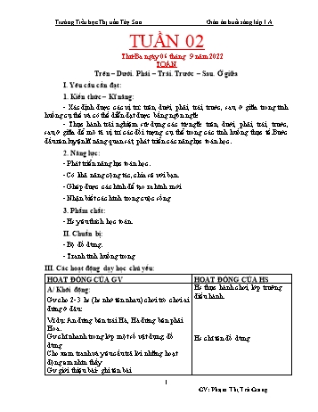 Kế hoạch bài dạy buổi sáng Lớp 1 - Tuần 2 - Năm học 2022-2023 - Phạm Thị Trà Giang