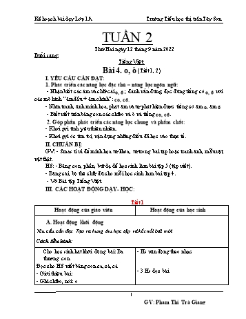 Kế hoạch bài dạy các môn Khối 1 - Tuần 2 - Năm học 2022-2023 - Phạm Thị Trà Giang