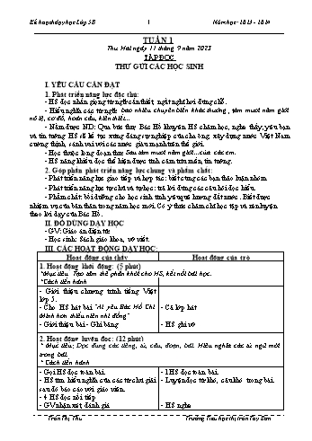 Kế hoạch bài dạy các môn Khối 5 - Tuần 1 - Năm học 2023-2024 - Trần Thị Thu
