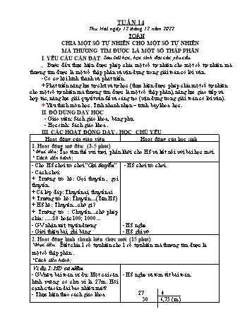 Kế hoạch bài dạy các môn Khối 5 - Tuần 14 - Năm học 2022-2023 - Trần Thị Nhật Bích