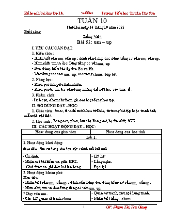 Kế hoạch bài dạy các môn Lớp 1 - Tuần 10 - Năm học 2022-2023 - Phạm Thị Trà Giang