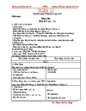 Kế hoạch bài dạy các môn Lớp 1 - Tuần 12 - Năm học 2022-2023 - Phạm Thị Trà Giang