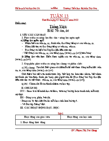 Kế hoạch bài dạy các môn Lớp 1 - Tuần 13 - Năm học 2022-2023 - Phạm Thị Trà Giang
