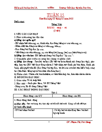 Kế hoạch bài dạy các môn Lớp 1 - Tuần 15 - Năm học 2022-2023 - Phạm Thị Trà Giang