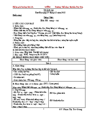 Kế hoạch bài dạy các môn Lớp 1 - Tuần 16 - Năm học 2022-2023 - Phạm Thị Trà Giang