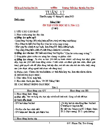 Kế hoạch bài dạy các môn Lớp 1 - Tuần 17 - Năm học 2022-2023 - Phạm Thị Trà Giang
