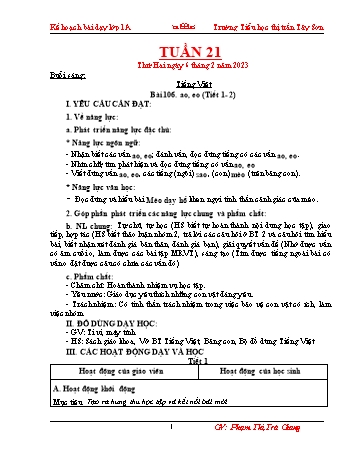 Kế hoạch bài dạy các môn Lớp 1 - Tuần 21 - Năm học 2022-2023 - Phạm Thị Trà Giang