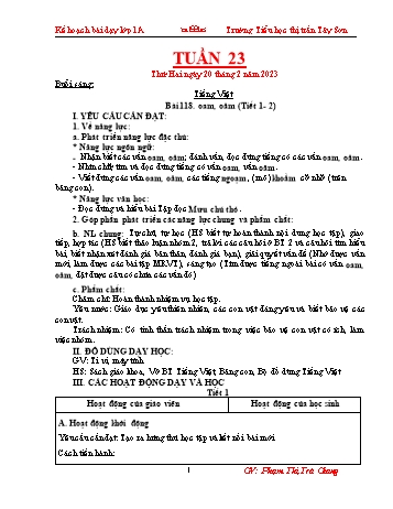 Kế hoạch bài dạy các môn Lớp 1 - Tuần 23 - Năm học 2022-2023 - Phạm Thị Trà Giang