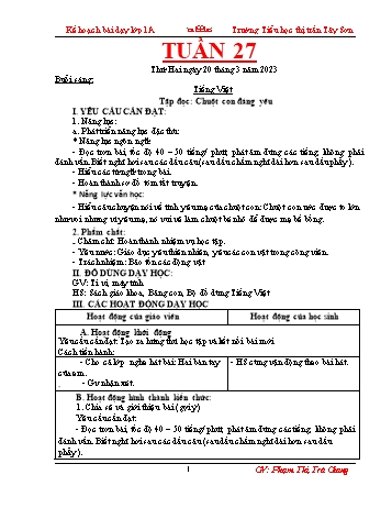Kế hoạch bài dạy các môn Lớp 1 - Tuần 27 - Năm học 2022-2023 - Phạm Thị Trà Giang