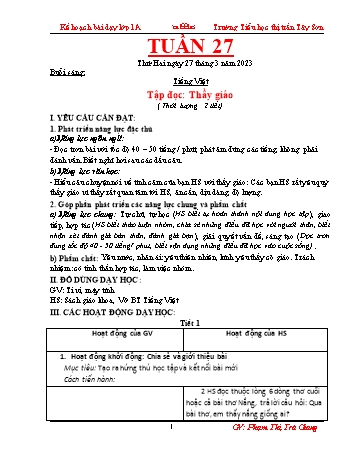 Kế hoạch bài dạy các môn Lớp 1 - Tuần 28 - Năm học 2022-2023 - Phạm Thị Trà Giang