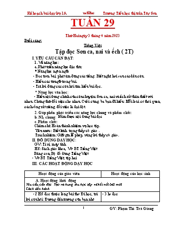 Kế hoạch bài dạy các môn Lớp 1 - Tuần 29 - Năm học 2022-2023 - Phạm Thị Trà Giang