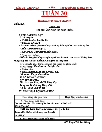 Kế hoạch bài dạy các môn Lớp 1 - Tuần 30 - Năm học 2022-2023 - Phạm Thị Trà Giang
