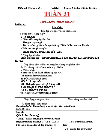 Kế hoạch bài dạy các môn Lớp 1 - Tuần 31 - Năm học 2022-2023 - Phạm Thị Trà Giang