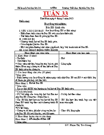 Kế hoạch bài dạy các môn Lớp 1 - Tuần 33 - Năm học 2022-2023 - Phạm Thị Trà Giang