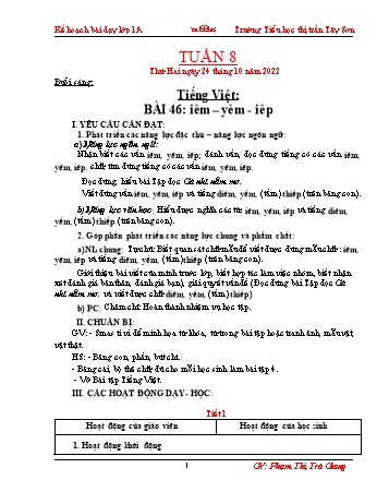Kế hoạch bài dạy các môn Lớp 1 - Tuần 8 - Năm học 2022-2023 - Phạm Thị Trà Giang