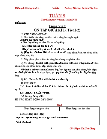 Kế hoạch bài dạy các môn Lớp 1 - Tuần 9 - Năm học 2022-2023 - Phạm Thị Trà Giang