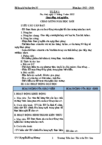 Kế hoạch bài dạy các môn Lớp 2 - Tuần 1 - Năm học 2023-2024 - Nguyễn Thị Hồng Nhung