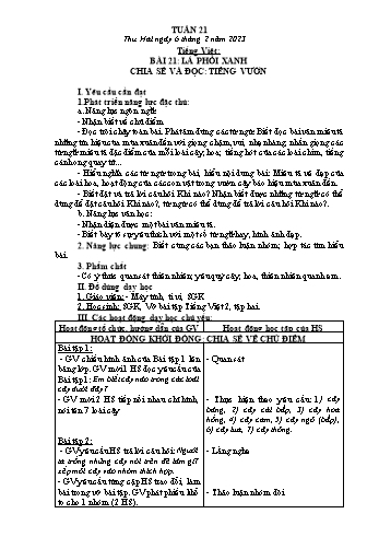 Kế hoạch bài dạy các môn Lớp 2 - Tuần 21 - Năm học 2022-2023 - Nguyễn Thị Hồng