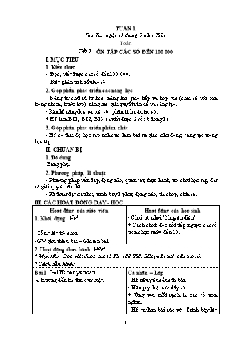 Kế hoạch bài dạy các môn Lớp 4 - Tuần 1 - Năm học 2021-2022