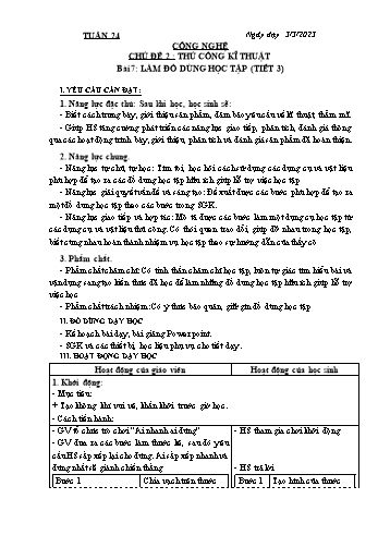 Kế hoạch bài dạy Công nghệ Lớp 3 Sách Kết nối tri thức - Tuần 24. Bài 7: Làm đồ dùng học tập - Năm học 2022-2023 - Đoàn Thị Ngọc Mùi