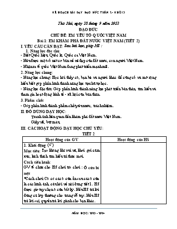 Kế hoạch bài dạy Đạo đức Khối 3 Sách Cánh diều - Tuần 2. Bài 1: Em khám phá đất nước Việt Nam (Tiết 2) - Năm học 2023-2024 - Phạm Thị Bích Liễu