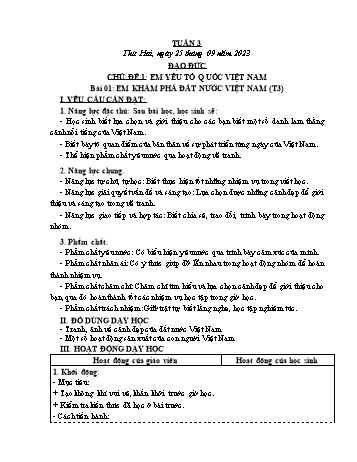Kế hoạch bài dạy Đạo đức Khối 3 Sách Cánh diều - Tuần 3. Bài 1: Em khám phá đất nước Việt Nam (Tiết 3) - Năm học 2023-2024 - Phạm Thị Bích Liễu
