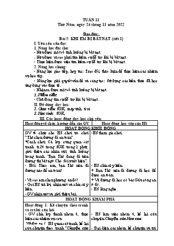Kế hoạch bài dạy Đạo đức Lớp 2 Sách Cánh diều - Tuần 11. Bài 5: Khi em bị bắt nạt (Tiết 1) - Năm học 2022-2023 - Phạm Thị Bích Liễu