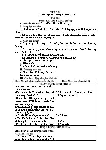 Kế hoạch bài dạy Đạo đức Lớp 2 Sách Cánh diều - Tuần 13. Bài 6: Khi em bị lạc (Tiết 1) - Năm học 2022-2023 - Phạm Thị Bích Liễu
