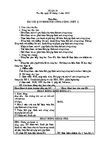 Kế hoạch bài dạy Đạo đức Lớp 2 Sách Cánh diều - Tuần 29: Em với quy định nơi công cộng (Tiết 2) - Năm học 2022-2023 - Phạm Thị Bích Liễu