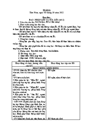 Kế hoạch bài dạy Đạo đức Lớp 2 Sách Cánh diều - Tuần 8. Bài 3: Nhận lỗi và sửa lỗi (Tiết 1) - Năm học 2022-2023 - Phạm Thị Bích Liễu