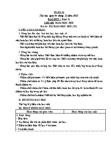 Kế hoạch bài dạy Đạo đức & Tự nhiên và Xã hội Khối 3 - Tuần 13 - Năm học 2023-2024 - Phạm Thị Bích Liễu