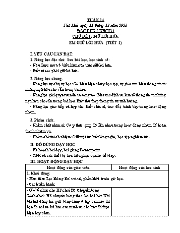 Kế hoạch bài dạy Đạo đức & Tự nhiên và Xã hội Khối 3 - Tuần 14 - Năm học 2023-2024 - Phạm Thị Bích Liễu