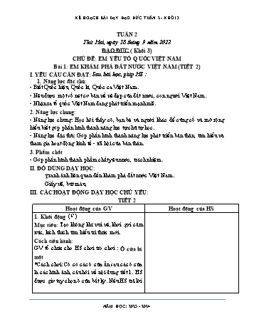 Kế hoạch bài dạy Đạo đức & Tự nhiên và Xã hội Khối 3 - Tuần 2 - Năm học 2023-2024 - Phạm Thị Bích Liễu