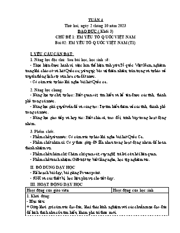 Kế hoạch bài dạy Đạo đức & Tự nhiên và Xã hội Khối 3 - Tuần 4 - Năm học 2023-2024 - Phạm Thị Bích Liễu