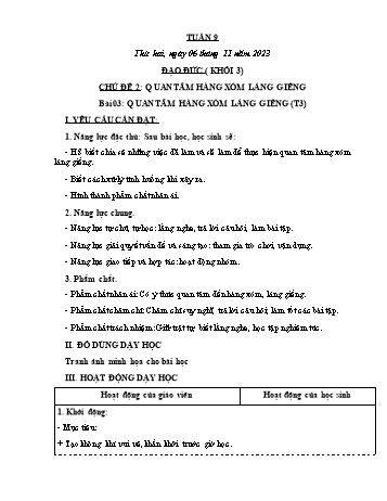 Kế hoạch bài dạy Đạo đức & Tự nhiên và Xã hội Khối 3 - Tuần 9 - Năm học 2023-2024 - Phạm Thị Bích Liễu
