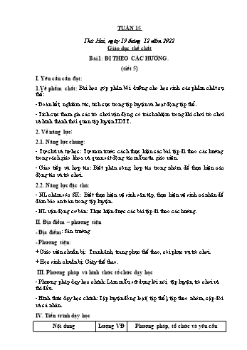 Kế hoạch bài dạy Giáo dục thể chất Lớp 2 (Cánh diều) - Tuần 15. Bài 1: Đi theo các hướng - Năm học 2022-2023 - Nguyễn Thị Mơ