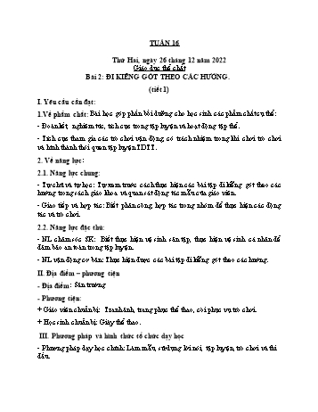 Kế hoạch bài dạy Giáo dục thể chất Lớp 2 (Cánh diều) - Tuần 16. Bài 2: Đi kiễng gót theo các hướng - Năm học 2022-2023 - Nguyễn Thị Mơ
