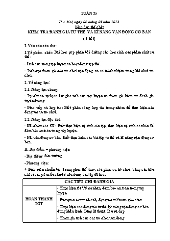 Kế hoạch bài dạy Giáo dục thể chất Lớp 2 (Cánh diều) - Tuần 25. Bài 1: Làm quen tâng bóng - Năm học 2022-2023 - Nguyễn Thị Mơ