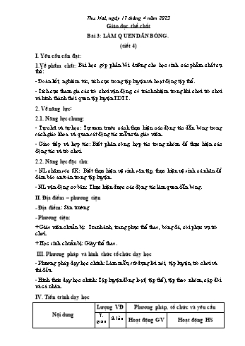 Kế hoạch bài dạy Giáo dục thể chất Lớp 2 (Cánh diều) - Tuần 31. Bài 3: Làm quen dẫn bóng - Năm học 2022-2023 - Nguyễn Thị Mơ