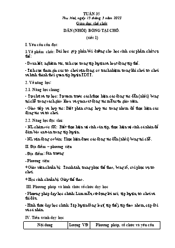 Kế hoạch bài dạy Giáo dục thể chất Lớp 2 (Cánh diều) - Tuần 35: Dẫn (Nhồi) bóng tại chỗ - Năm học 2022-2023 - Nguyễn Thị Mơ
