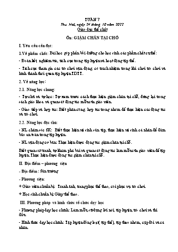 Kế hoạch bài dạy Giáo dục thể chất Lớp 2 (Cánh diều) - Tuần 7: Ôn Giậm chân tại chỗ - Năm học 2022-2023 - Nguyễn Thị Mơ
