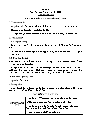 Kế hoạch bài dạy Giáo dục thể chất Lớp 2 (Cánh diều) - Tuần 8. Bài 1: Động tác vươn thở, động tác tay - Năm học 2022-2023 - Nguyễn Thị Mơ