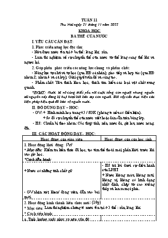 Kế hoạch bài dạy Khoa học & Đạo đức Lớp 4 - Tuần 11 - Năm học 2022-2023 - Phạm Thị Bích Liễu